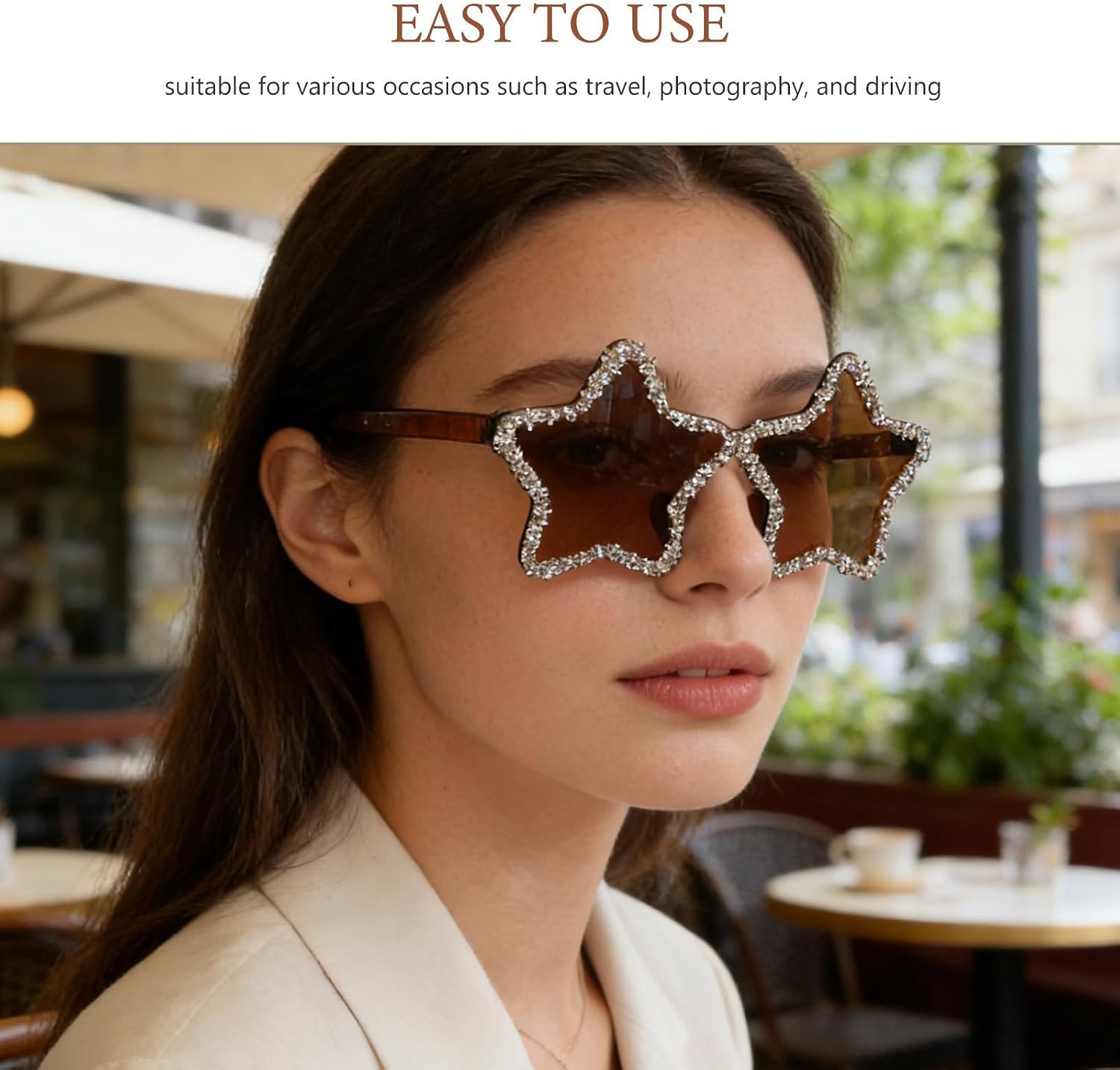 COLLBATH 2pcs Rimless Star Shaped Sunglasses - Frameless Star Party Glasses Prop - Eyewear For Festival Funny Photo Booth Props & Bachelorette Favors Light Brown