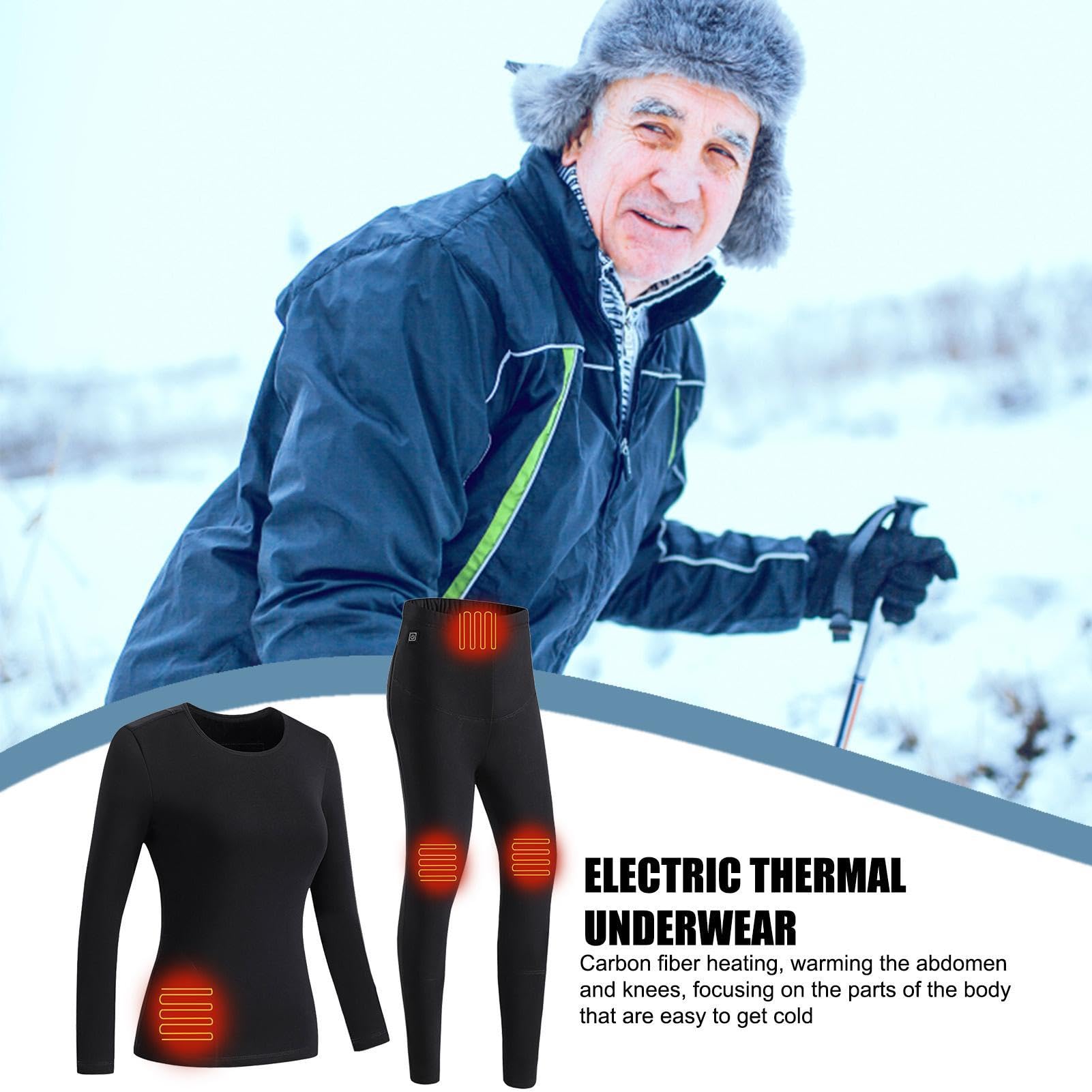 Bielizna termoaktywna dla m??czyzn - Elektryczny polar z 3 ustawieniami | Podgrzewana podstawowa Kombinezony - Zestaw termosów Top & Long Johns zimow? pogod? ?wie?ym powietrzu