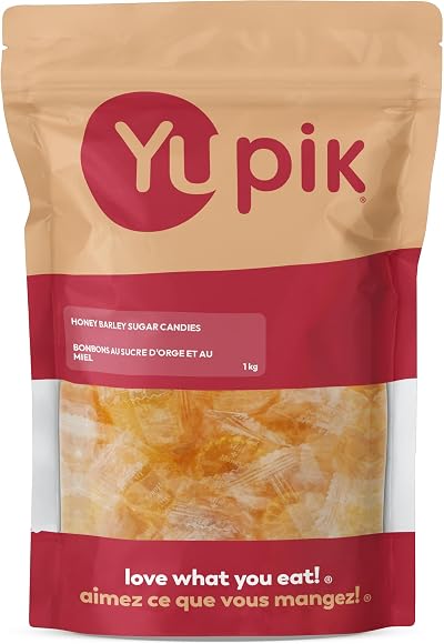 Yupik Honey Barley Sugar Candies, 1 kg, Individually Wrapped Hard Candies, Gluten-Free, Low-Calorie, Fat-Free, Sweet Honey Flavour, Ideal for Snacking & Gifting
