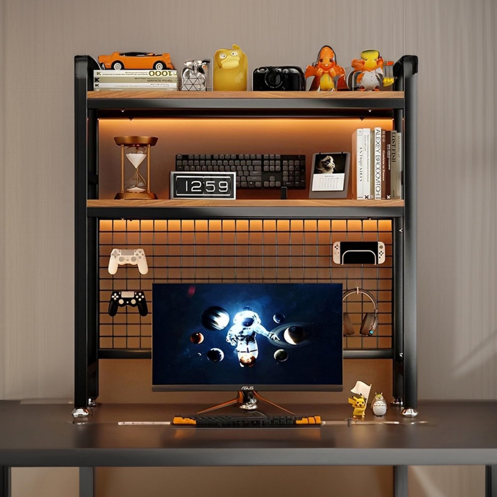 KAnduo Computer Desktop Bookshelf Organizer, 2 Tier Freestanding Countertop Storage Rack, Office Desk Storage Hutch for Home Office Dorm Desktop