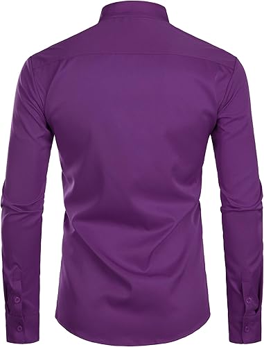 Miniatura 2 de ZEROYAA - Camisa de vestir ajustada con cuello mao para hombre, manga larga, estilo informal, con botones y bolsillo