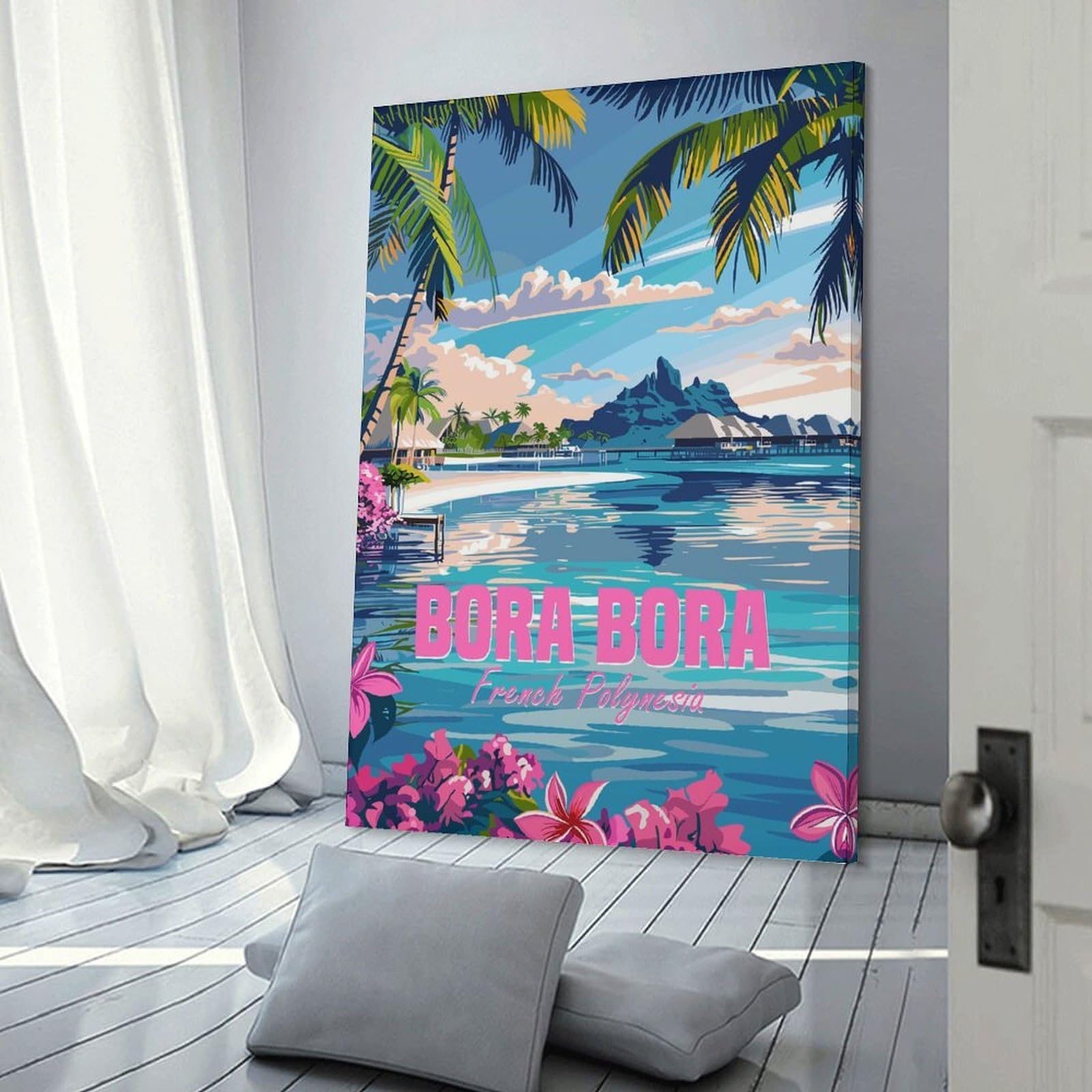 Junmoney Canvas Art Print Bora Bora French Polynesia, 12x18inch(30x45cm), for Gallery Wall Decor And Room Displays, Wall Decor Suited to Curated Displays