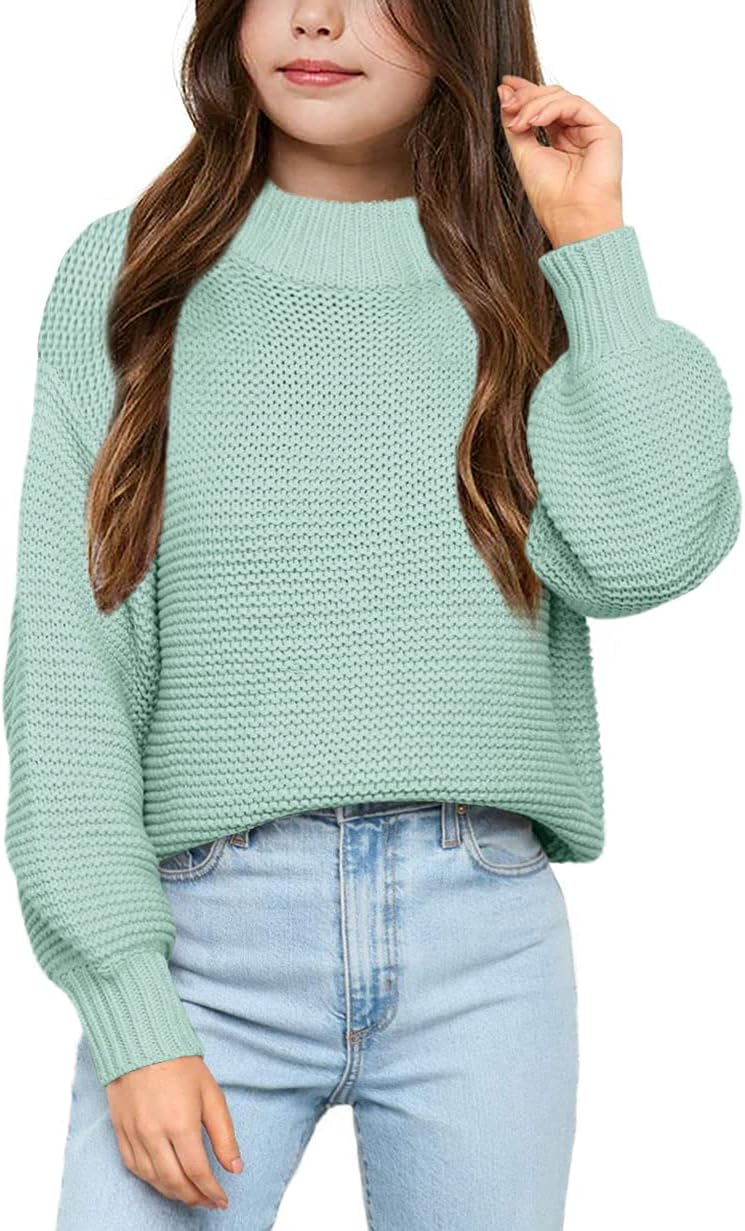 Imily Bela Girls Mock Neck Pullover Sweaters Casual Long Sleeve Knit Jumper Tops