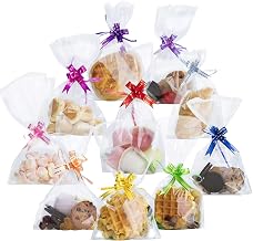 Pack of 100 Transparent Candy Bags with Bottom, 15 x 23 cm Birthday Plastic Bag with 100 Coloured Twisted Ties, Plastic Flat for Gifts, Sweets, Biscuits, Cakes