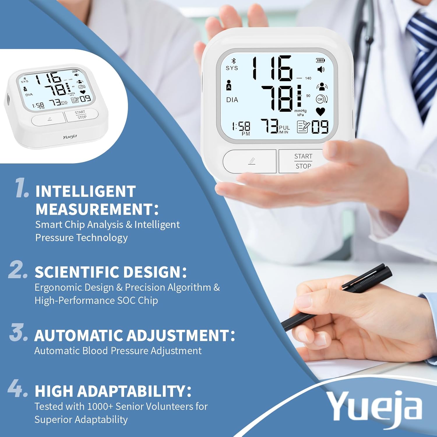 Upper Arm Blood Pressure Monitor with Wide Range Cuff That fits Standard to Large Adult Arms.FDA Cleared,Color Screen Display.