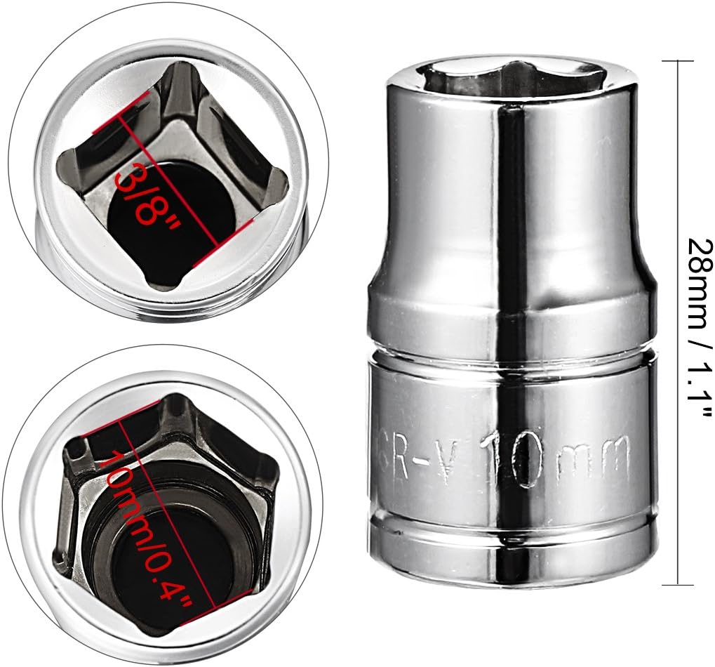 Sourcingmap 3/8-Inch Drive 10mm 6-Point Shallow Socket, Metric, Cr-V - Image 4