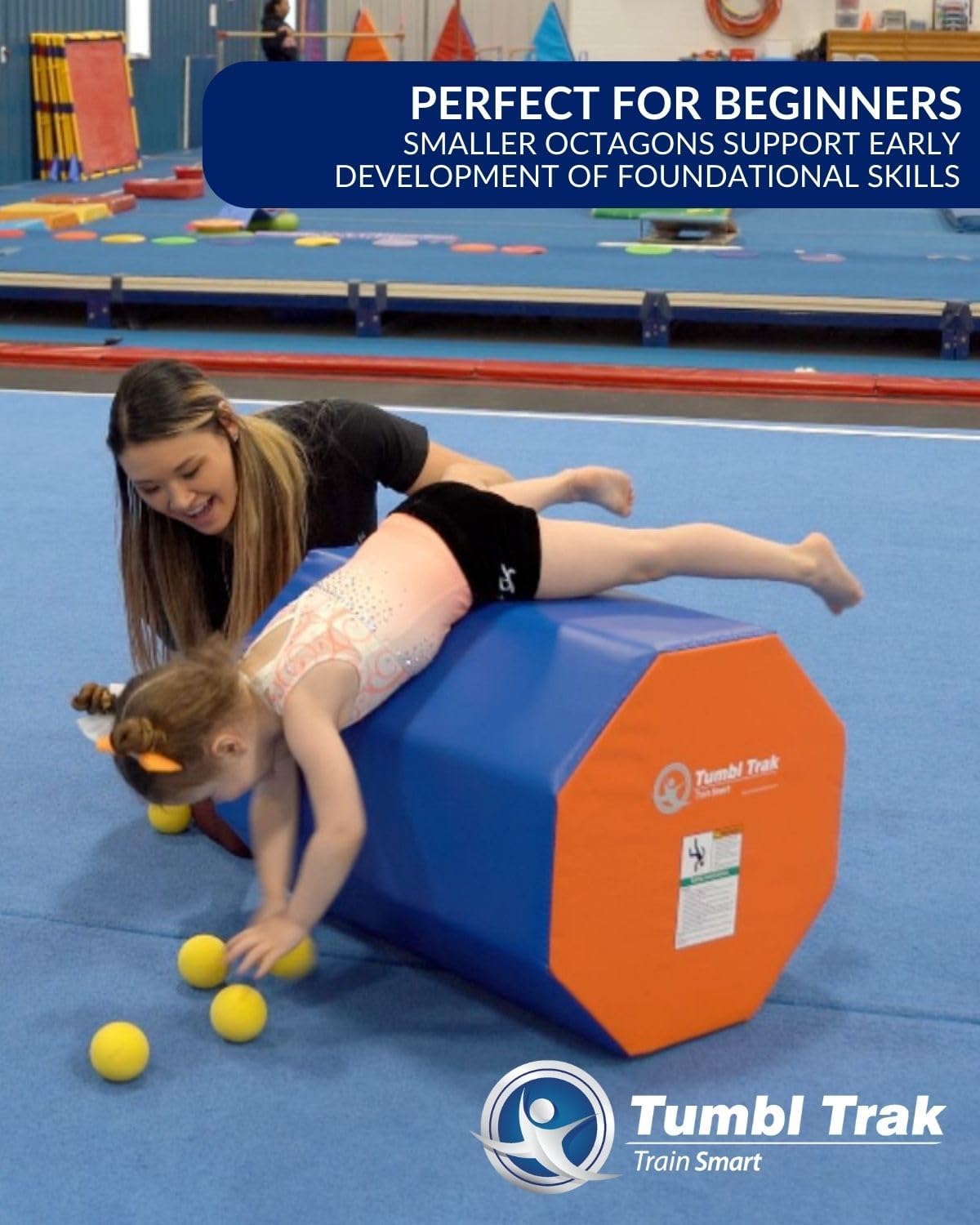 Tumbl Trak Gymnastics Octagon Skill Shape Tumbling Mat, Somersault Back Handspring Trainer for Gymnastics, Cheerleading and Martial Arts, Colors May Vary