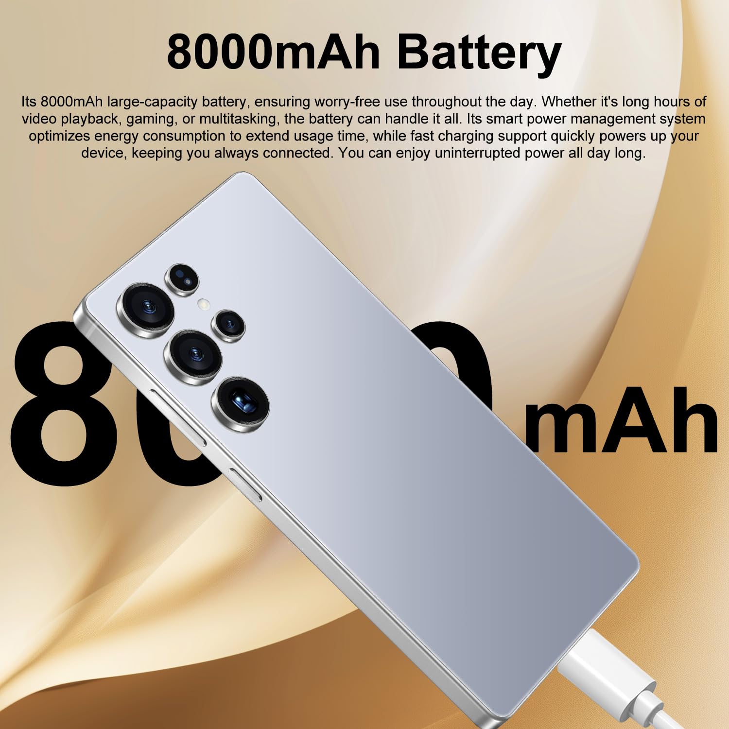 ULUCAN Smartphone S26 Ultra Global Version 5G, doppia scheda SIM, schermo HD da 7,3 pollici, 8000 mAh, cellulare impermeabile per esterni, supporta il riconoscimento facciale,Black-1TB