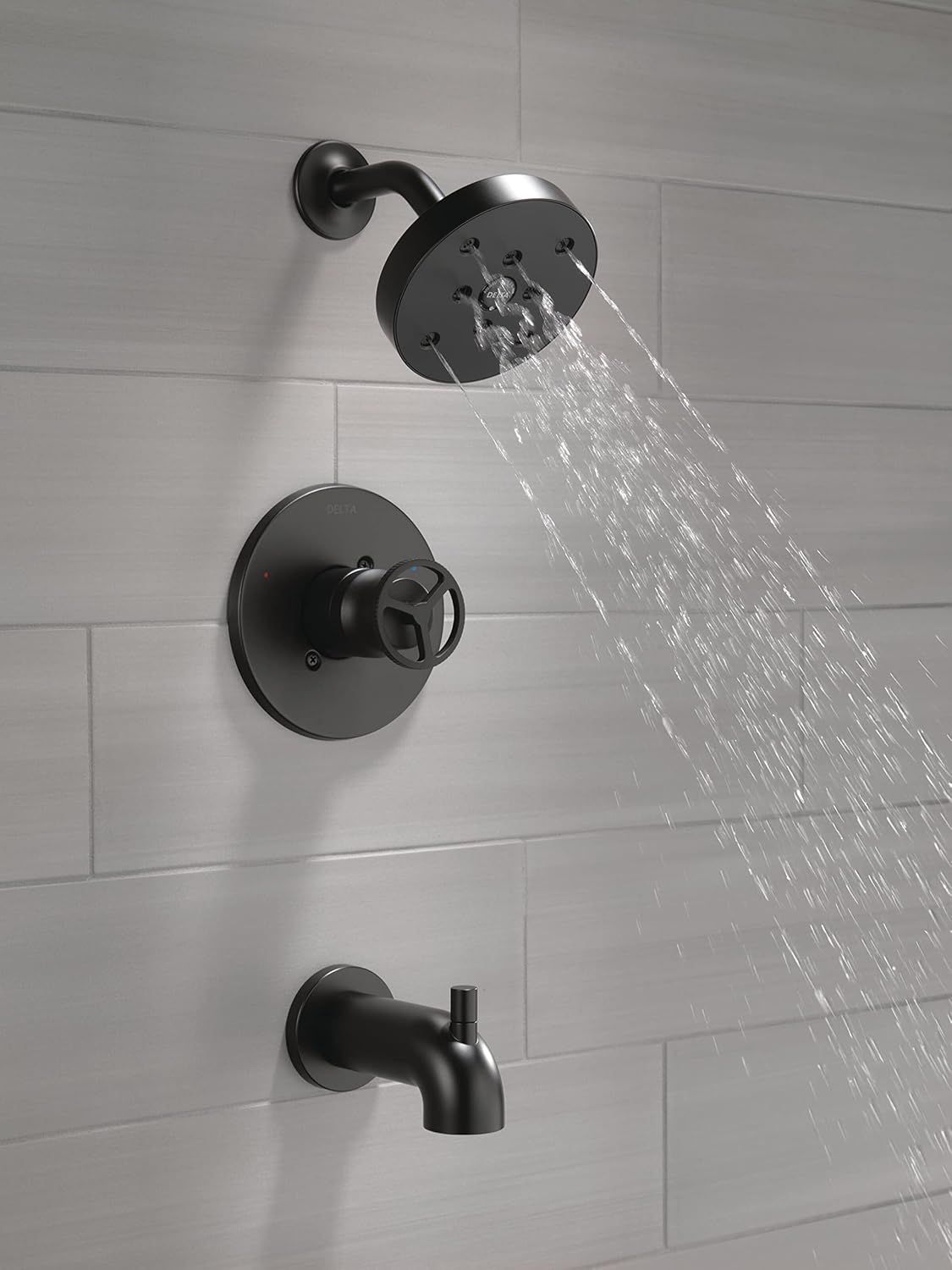 Trinsic 14 Series Matte Black Tub Shower Faucet Set with H2Okinetic Shower Head, Shower Trim Kit, Matte Black Shower Faucet, Bathtub Faucet Set, Matte Black T14458-BL (Valve Included)