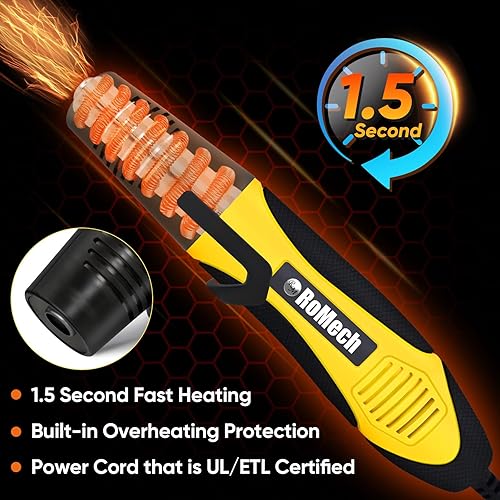 Miniatura 10 de ROMECH Pistola de calor de 350 W con 2 boquillas, pistola de calor de doble temperatura de 400 F a 660 F, pistola de aire caliente de calor rápido