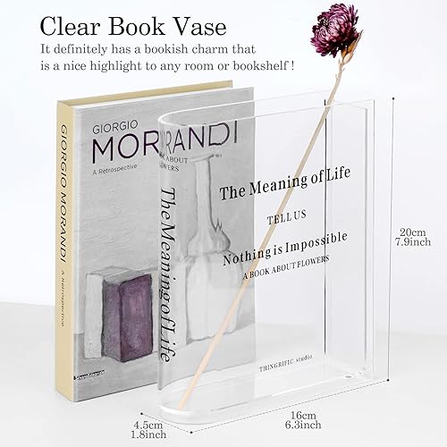 Miniatura 2 de Florero de libro para flores, florero de acrílico para decoración de habitación, estética, jarrones de flores únicos en forma de libro transparente