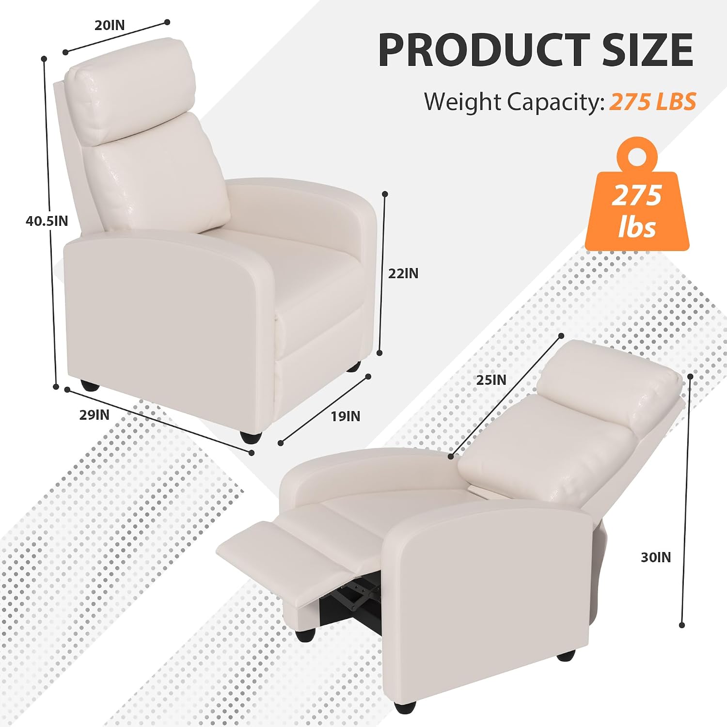 Massage Recliner Chair,Home Theater Seating Single Sofa for Adults,Reclining Seat with Backrest and Footrest,Modern PU Leather Wingback Seating for Living Room,Office,Apartment - BEIGR