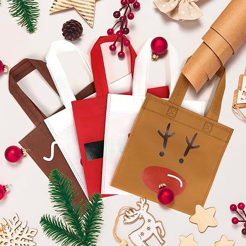 Miniatura 3 de FHzytg Paquete de 20 bolsas de regalo de Navidad, bolsas de favor de fiesta de Navidad con estampado de hombre de jengibre, muñeco de nieve, reno,