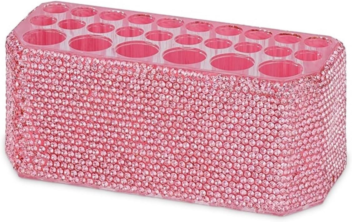 Bling Bling Cosmetic Tools Storage Box Jewelry Storage Box, Multifunctional Handcrafted Rhinestones Pen Holder For Home(Pink)