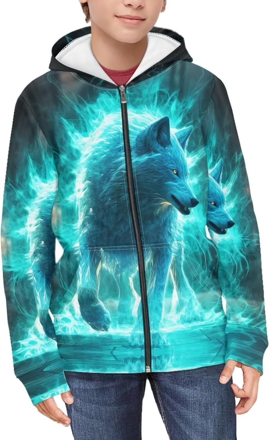 Soft Loose Fit Boys Animal Print Zip Up Hoodies with Pockets Comfort Hooded Jacket - Image 2