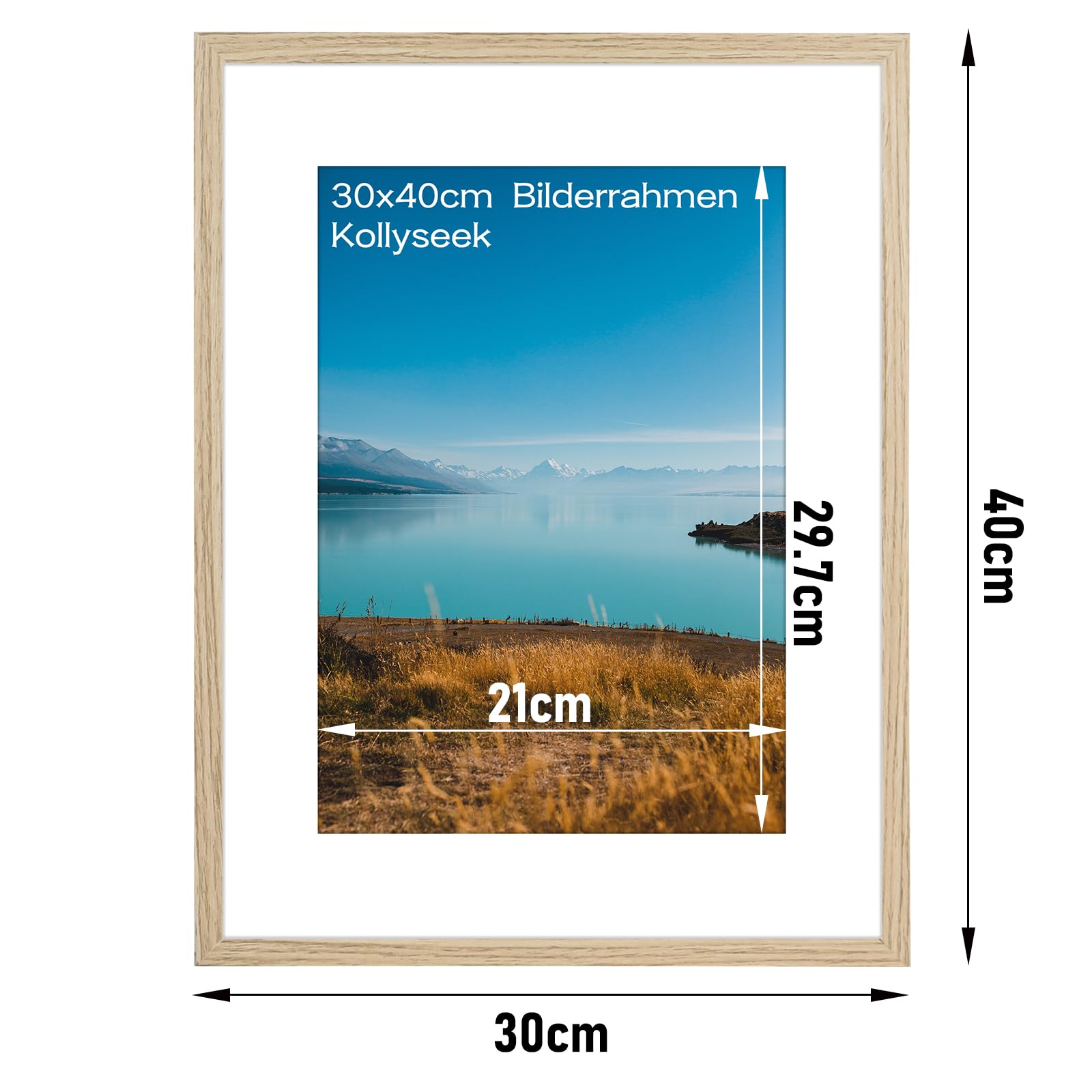 kollyseek 30x40cm MDF Picture Frame with Acrylic Glass and Natural Mount 12x16 in Display Photo Frame Decorative Poster Frame with Wood for Desktop/Wall Mounting (Natural) - Image 2