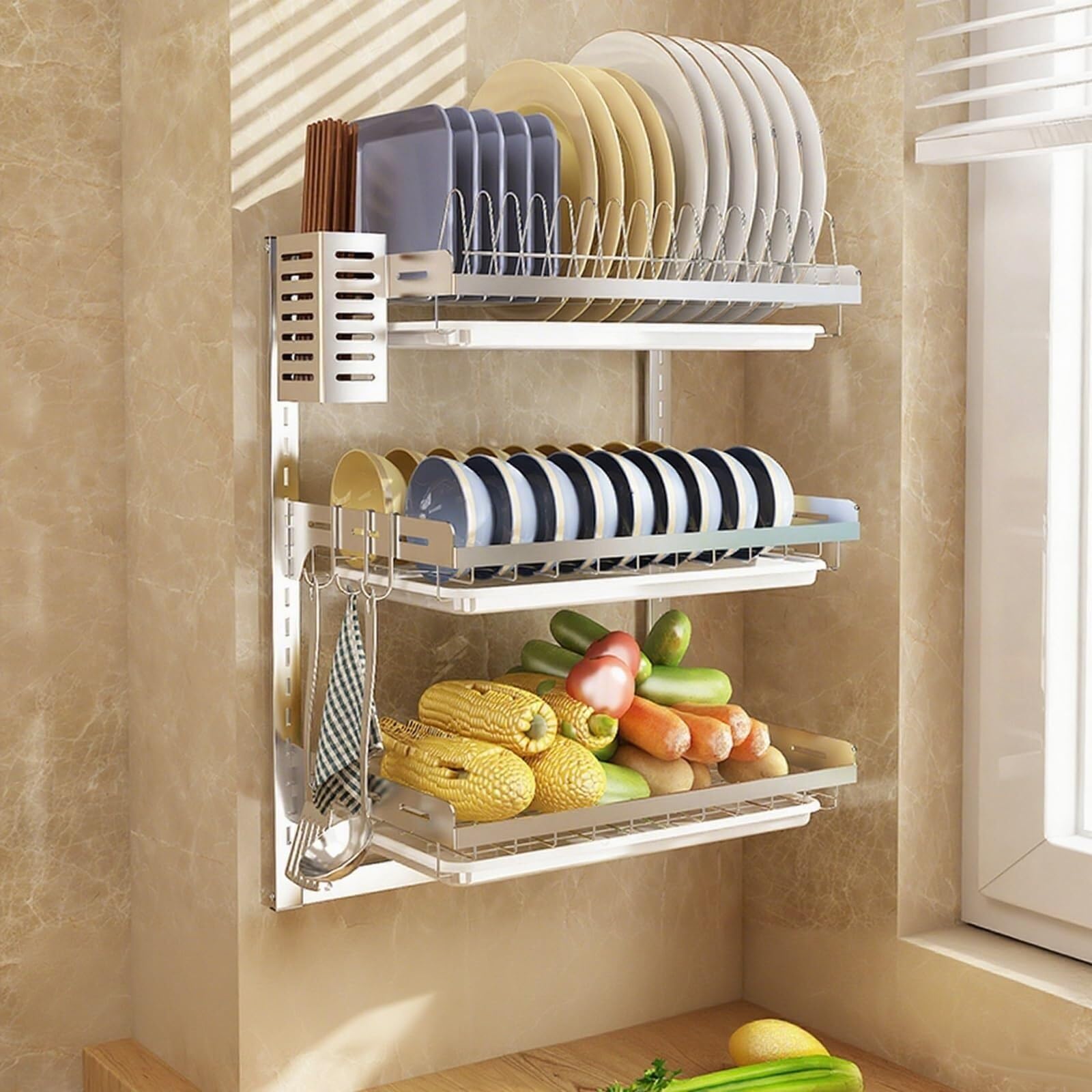 ARUNASC dish racks Wall-Mounted 2/3tier Dish Drying Rack, Extra Large Multifunctional Large Dish Drainers for Kitchen Counte drainer(Size5)