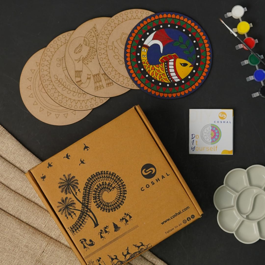 COSHAL Indian Ethnic Art Madhubani Painting Kit, Coaster DIY Craft Kit, Painting Kit for Kids 6-12 Years, Gift for Children (B0DCL8XYHV) Amazon Price History, Amazon Price Tracker
