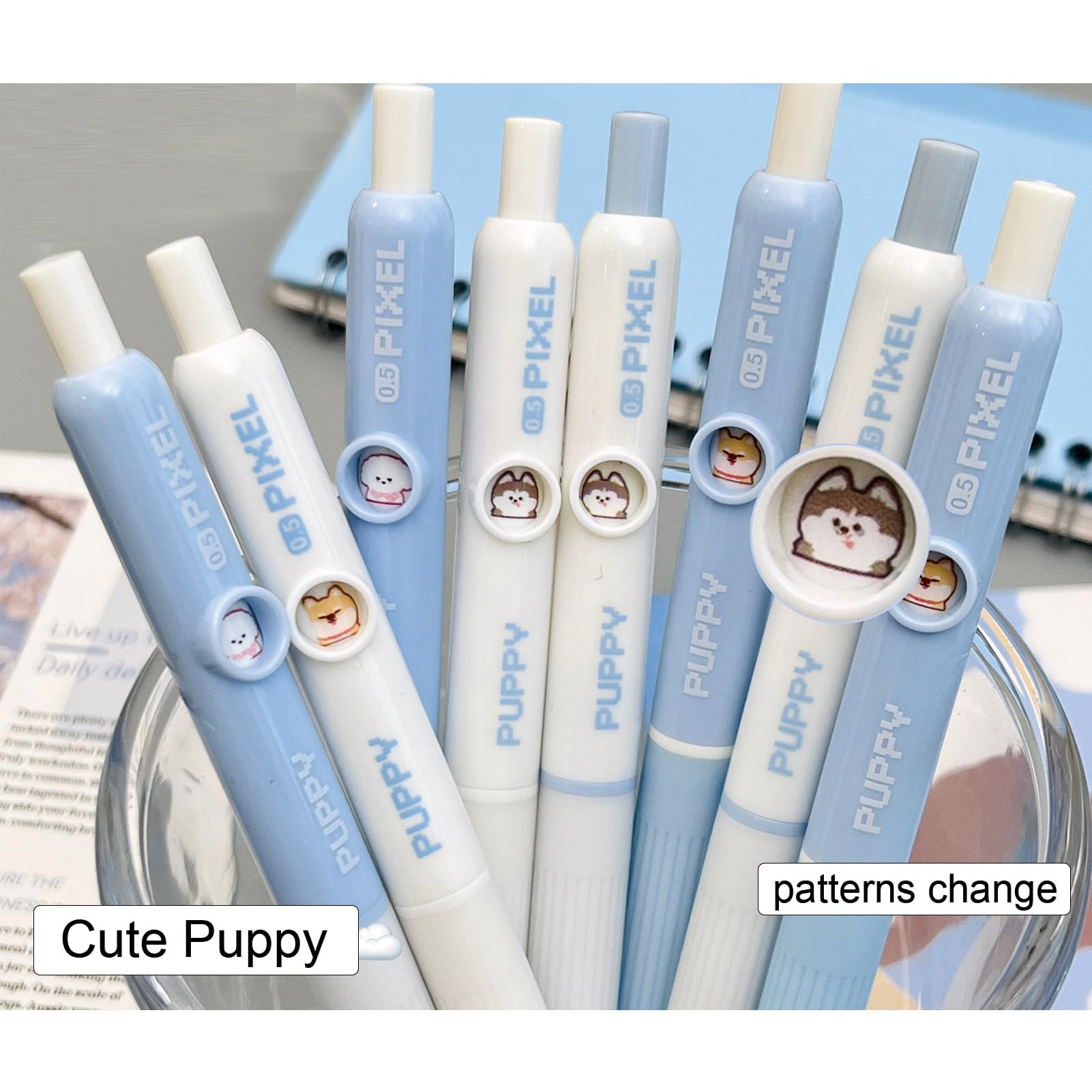 MOZXIRZ 4 penne gel retrattili a forma di cane carino, 0,5 mm, inchiostro nero, penne per scrittura per donne e ragazze, penne estetiche per ufficio e scuola (cucciolo)