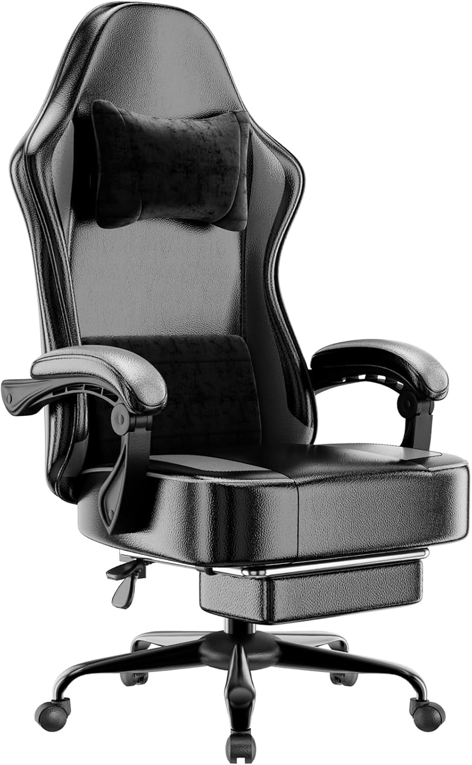 Gaming Chair with Pocket Spring Cushion and Footrest, Ergonomic Computer Chair for Adults, Breathable PU Leather Game Chair, Adjustable Headrest and Lumbar Support Office Desk Chair