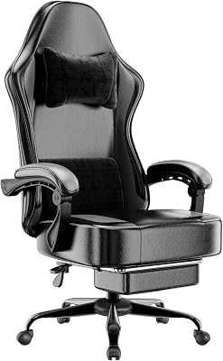 Gaming Chair with Pocket Spring Cushion and Footrest, Ergonomic Computer Chair for Adults, Breathable PU Leather Game Chair