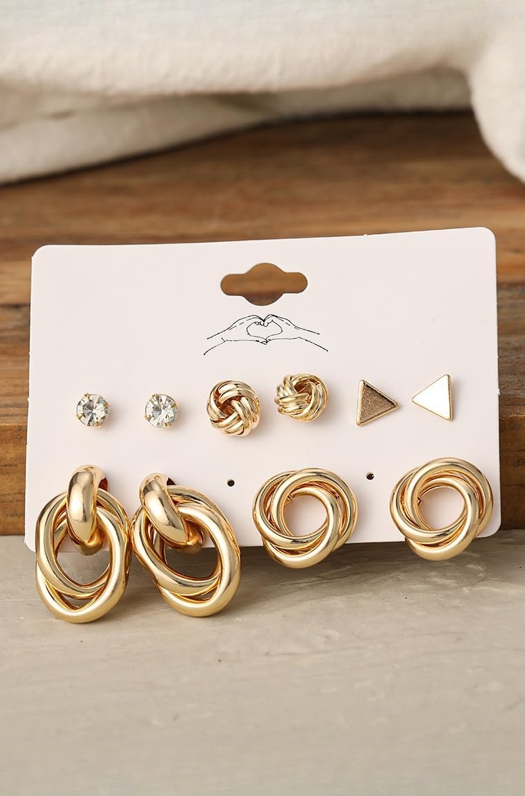 11 Pairs Combo Set Celebrity Inspired Latest Trendy Stylish Gold Plated Geometric Twist Pearl Hoop Dangle Earrings for Women and Girls
