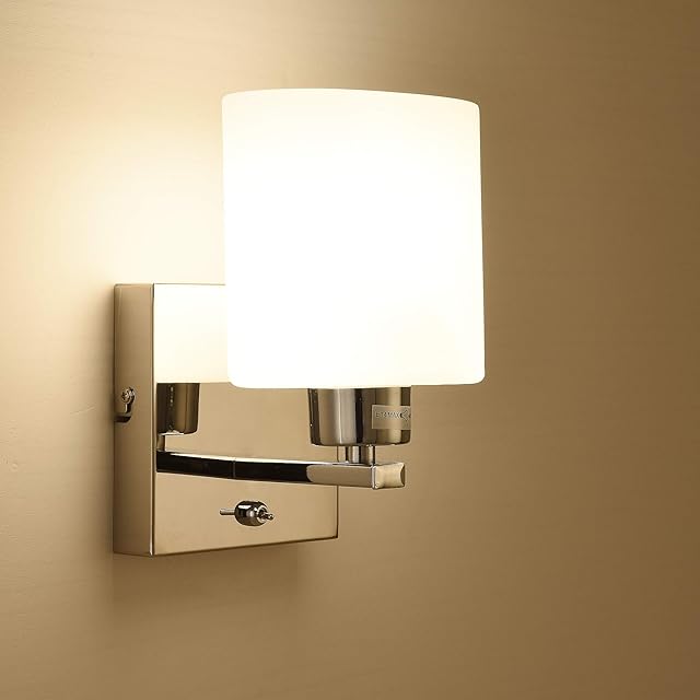 AUROLITE 1xE14 Up Light Wall Light with ON/Off Toggle Switch, Polished Chrome Finish, Oval Cylinder Glass Shade, Class 2 Double Insulated, Ideal for Bedroom, Living Room, Hallway, Hotel, B&B