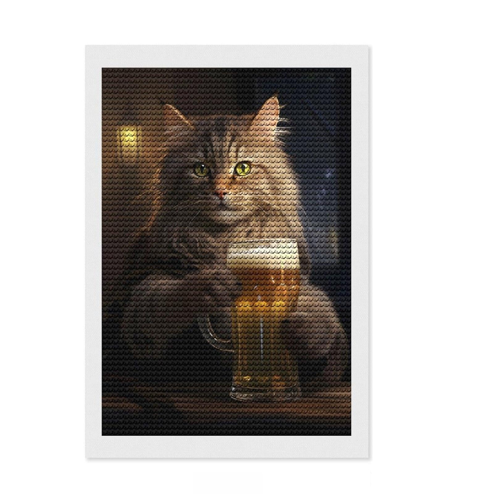 Junmoney Funny Tavern Cat with Beer Round Drill Diamond Painting 8"x12", for Women, Office Decor, Good for Quiet Evenings, Festive Craft Gift