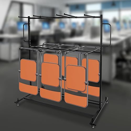 Miniatura 9 de Estante plegable para silla, estante con ruedas giratorias para guardar 84 sillas o 12 mesas, silla plegable y carrito de mesa con ruedas