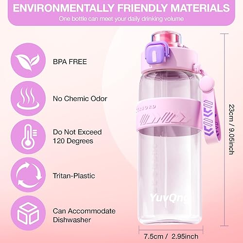 Miniatura 2 de Botella de agua deportiva de 27 onzas con tapa de popote y boquilla, a prueba de fugas, sin BPA, sin tóxicos, botella deportiva de plástico para