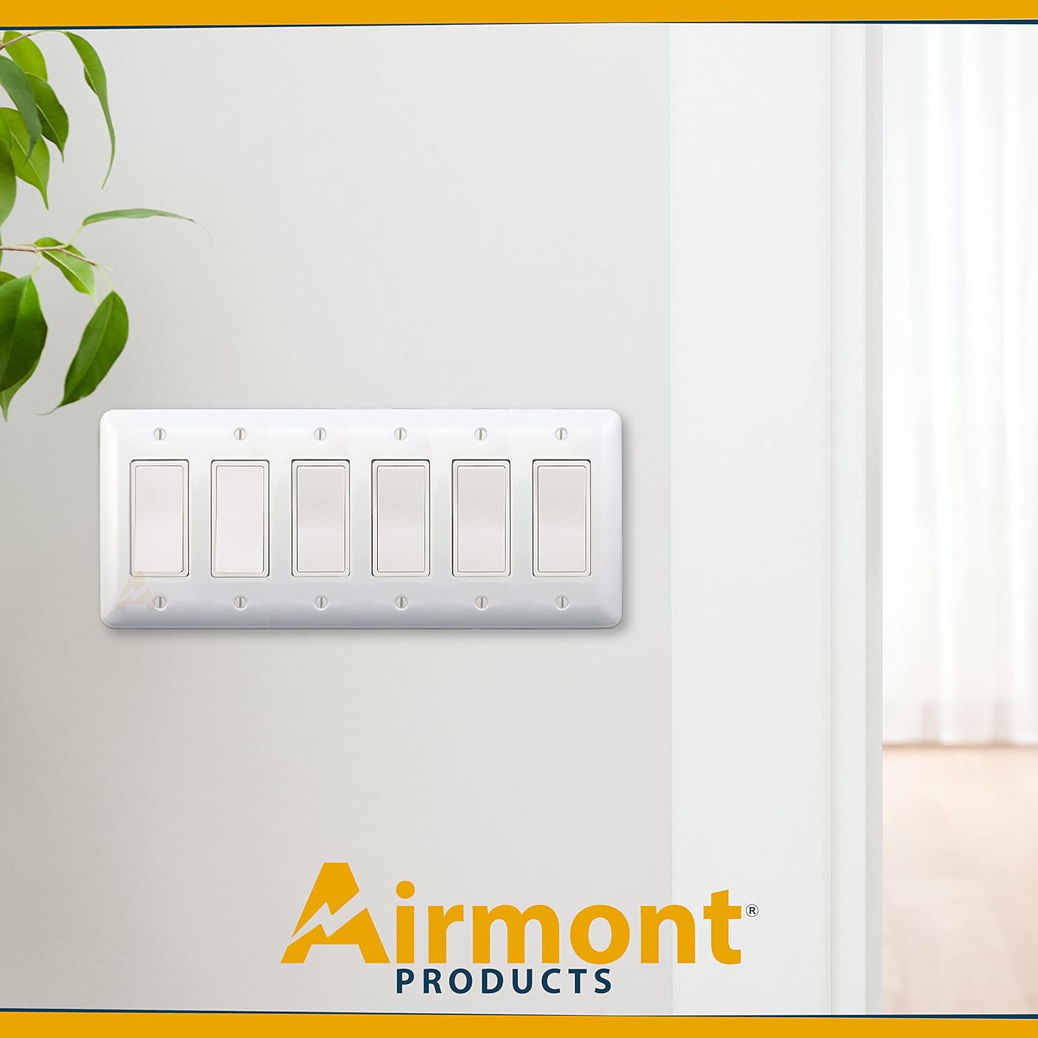 (2 Pack) Airmont Products AP-12076, White Metal Decorative Wall Plate, Princess Style 6 Gang, 5" x 11.8" Unbreakable, Smooth White Painted Metal, Impact Resistant, Matching Screws Included