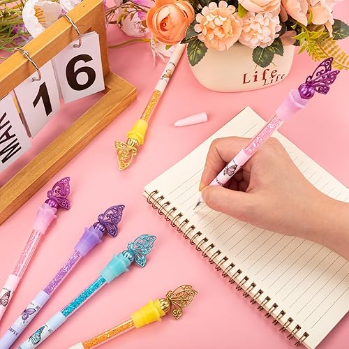 Miniatura 6 de WDAHDHP Bolígrafos de gel de mariposa, 28 bolígrafos de mariposa en 4 colores, bolígrafo de tinta negra con mariposa en la parte superior para boda,