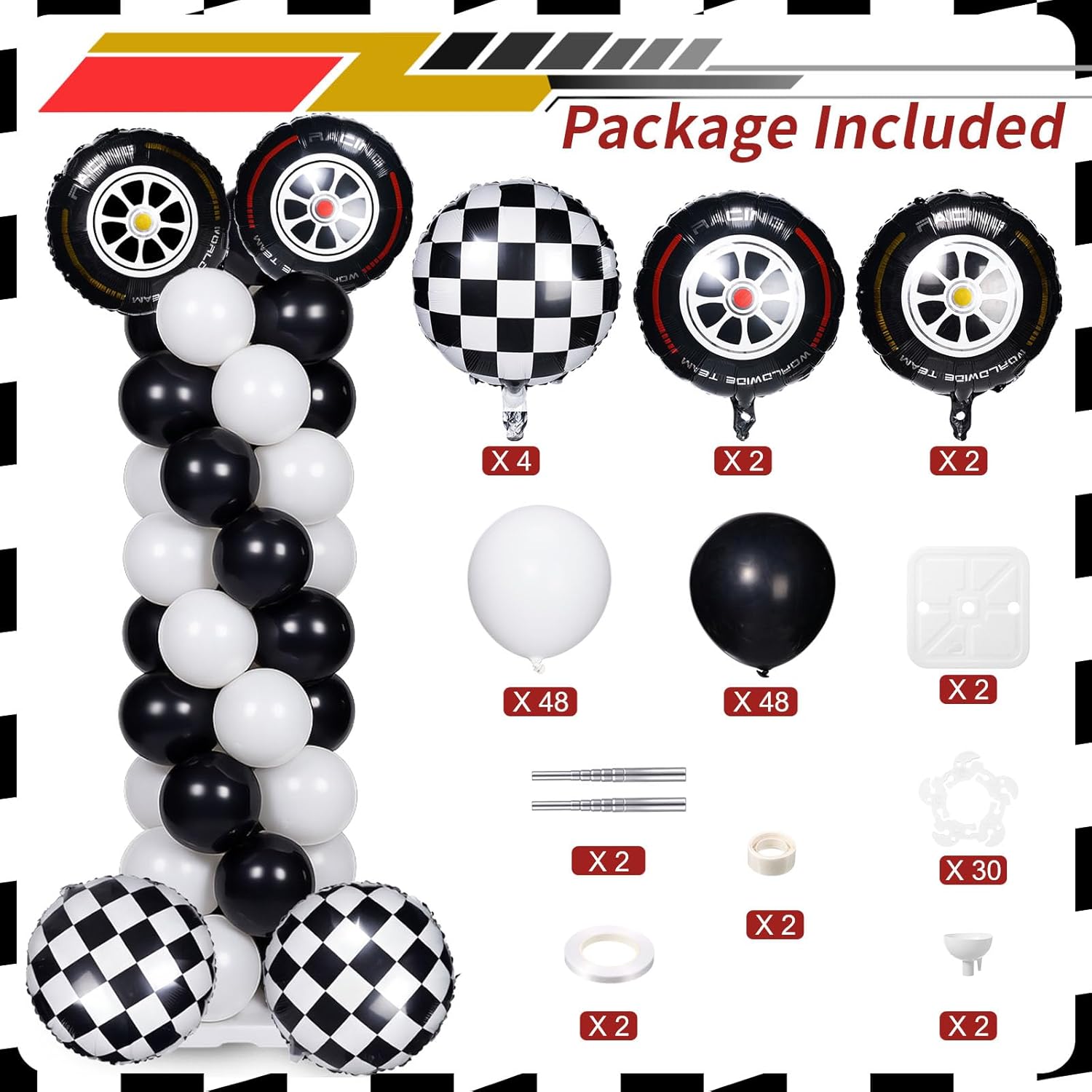 Skylety 2 Sets Race Car Balloon Column Stand Kit Adjustable Race Car Black White Balloon Stand with Bases for Birthday Wedding Anniversary Graduation Party Baby Shower Decorations Supplies