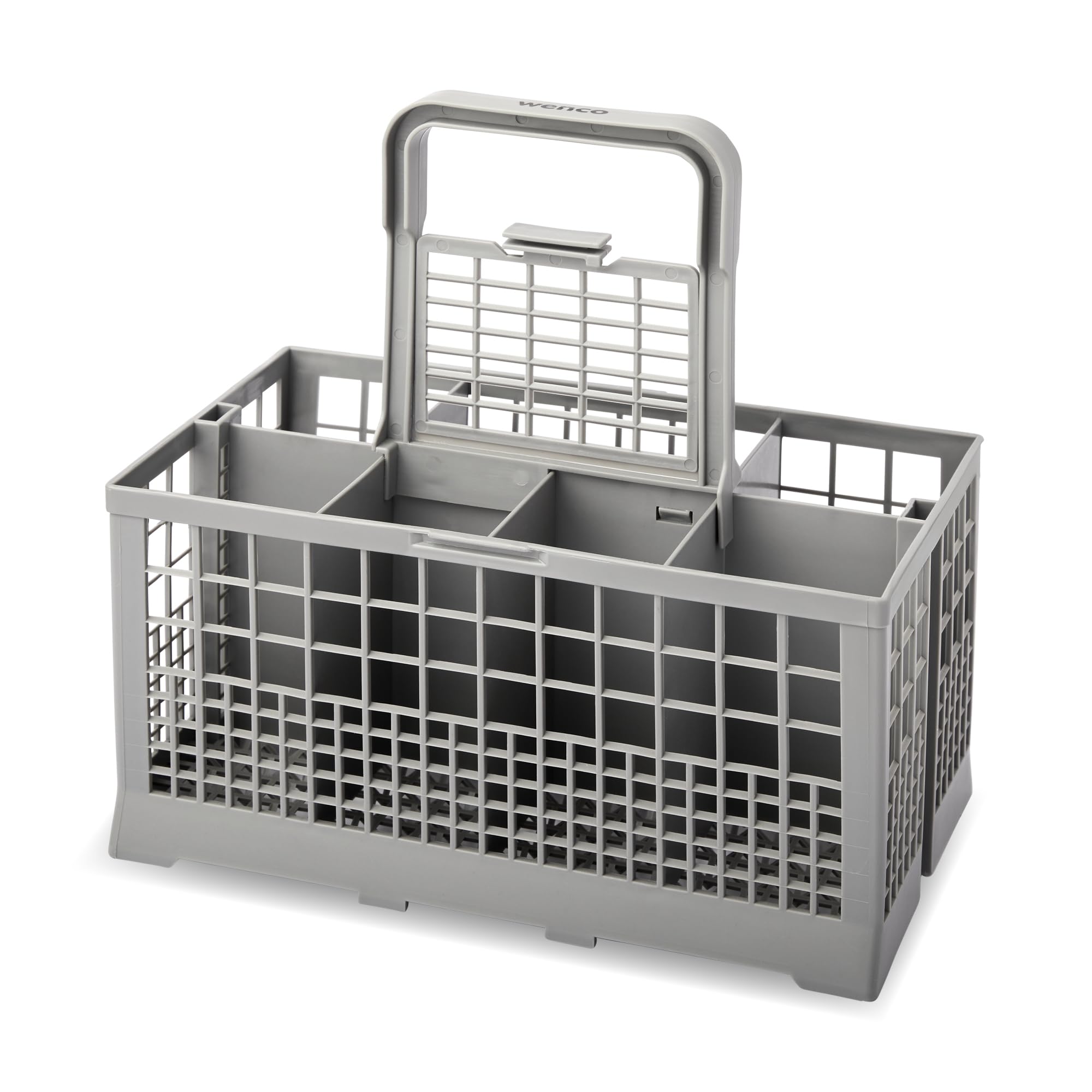 wenco Spülmaschinenkorb für die meisten gängigen Spülmaschinen, Besteckkorb für Spülmaschine, Spülkorb, Abnehmbarer Griff, Klappbarer Gitterdeckel, Maß inklusive Griff 23,7 x 13,7 x 24,7 cm, Grau