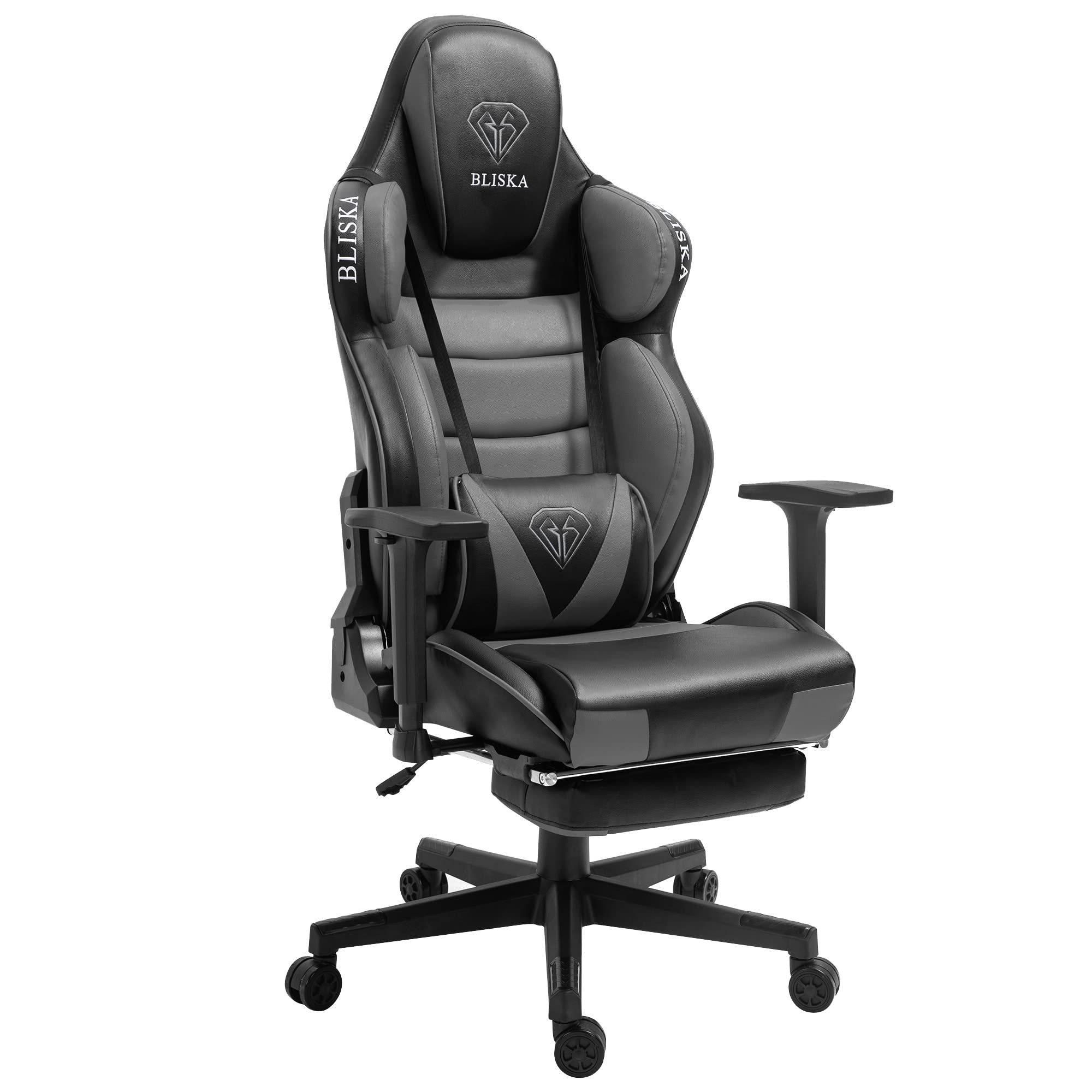 Sedia da gaming Chair Racing con seduta sportiva e braccioli ergonomici 4D, colore: grigio scuro/grigio chiaro