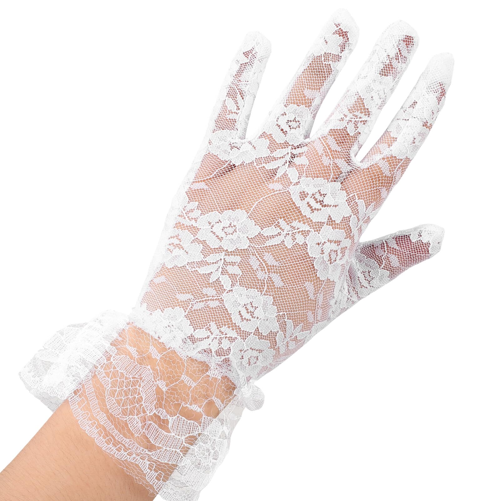 WOFASHPURET White Lace Gloves: 2pcs Wedding Flower Girl Gloves Tea Party Gloves Formal Princess Dressing Gloves for Kids Dress Up Lace Halloween Cosplay Evening Party Supplies