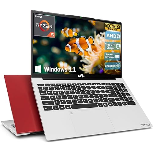 NIMO 15.6 Student-Laptop, AMD Ryzen 5 (Beat i5-1135G7), 8GB RAM 256GB SSD, Radeon Vega 8 GPU, Backlit KB, Type-C PD 65W, Fingerprint Unlock, USB3, 2.0MP Camera, Win 11 Notebook for Business Study Work