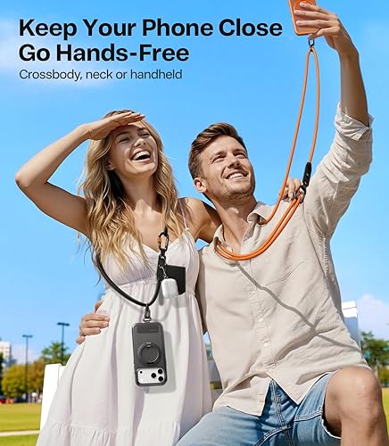 Miniatura 2 de TORRAS Cordón para teléfono con bucles colgantes, correa antirrobo ajustable para el cuello para iPhone 17 Pro, amigable con la piel, 2 lengüetas,