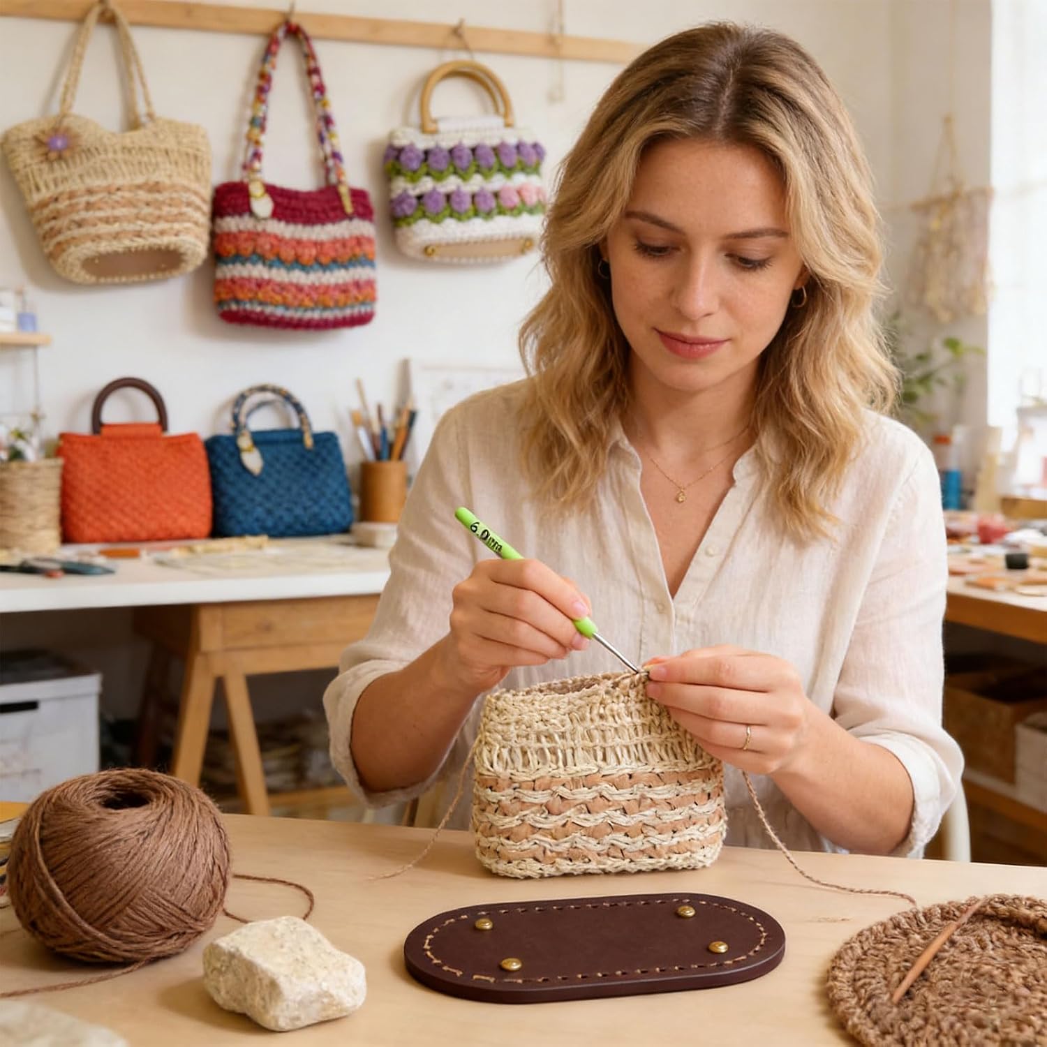 Multi Color Hand Knitting Bag Parts Group Features Reinforced Rivets and Smooth Handles for Women Craft Lovers D Purse