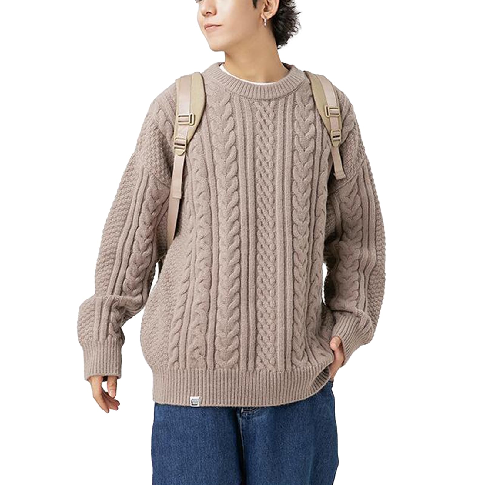 Pull tricoté de qualité à col rond pour homme coupe ample chic couleur gris - 8