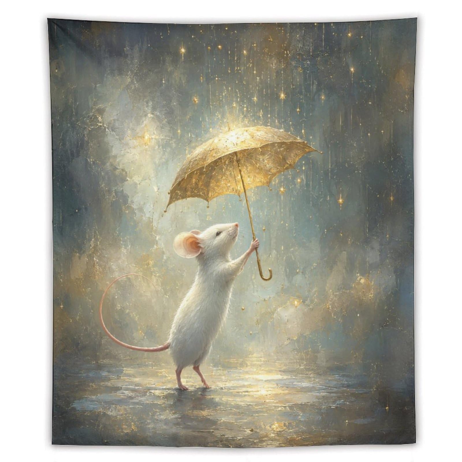 H3B8U2Y5 Umbrella Mouse Moon Wall Tapestry, Whimsical Storybook