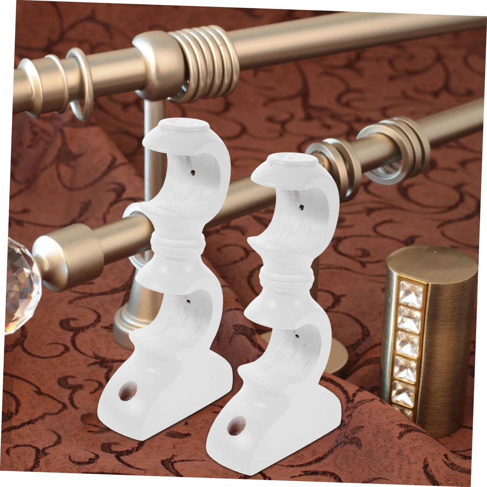 minkissy 4 Pezzi Supporto per Bastone per Tende in Legno con Doppio Staffa Base Stabile Accessorio Resistente per Montaggio Finestre in Casa