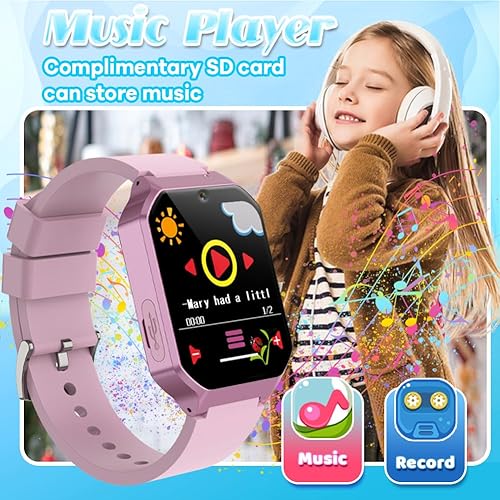 Miniatura 5 de Reloj inteligente para niños y niñas de 5 a 10 años, juguetes con pantalla táctil HD de 1.69 pulgadas, 26 juegos, podómetro, cámara de video, 13