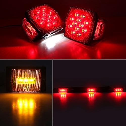 Miniatura 2 de Kit de luces LED para remolque de barco de 12 V, luces LED cuadradas de parada y freno intermitente, luces de matrícula sumergibles con reflejos de