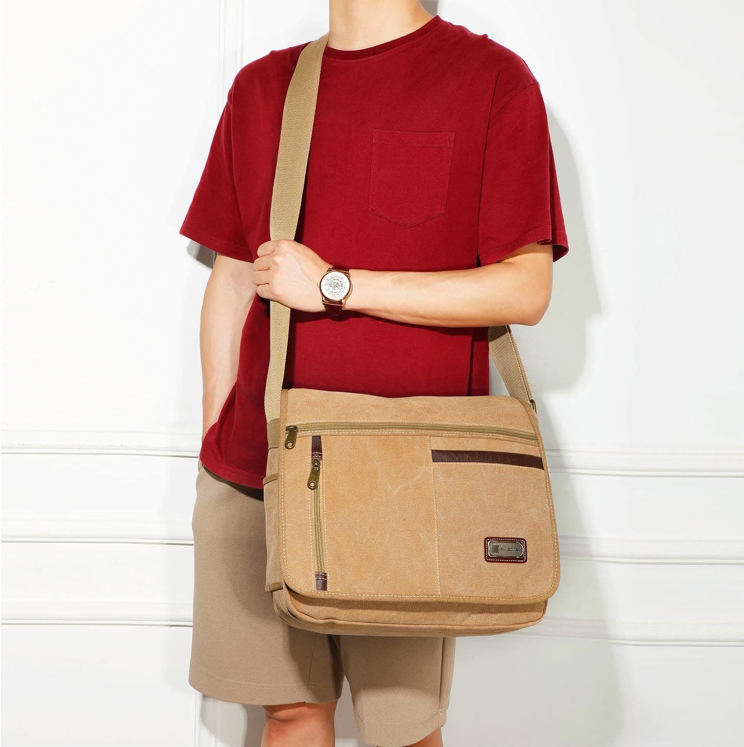 Messenger Bag For Man,Canvas Satchel Bag Crossbody Bag Shoulder Bag Vintage 14 Inch