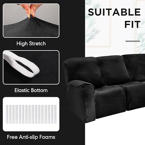 Miniatura 27 de Peryiter 7 fundas para sofá reclinable seccional en forma de L, fundas de sofá modular de 5 asientos, terciopelo de seda lechosa, funda elástica