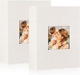 Lanpn Pequeño Album de Fotos 13x18 50 2 Paquetes, Mini Lino Album para Photos Bolsillos Carga Superior Verticales 13 x 18 cm Beige