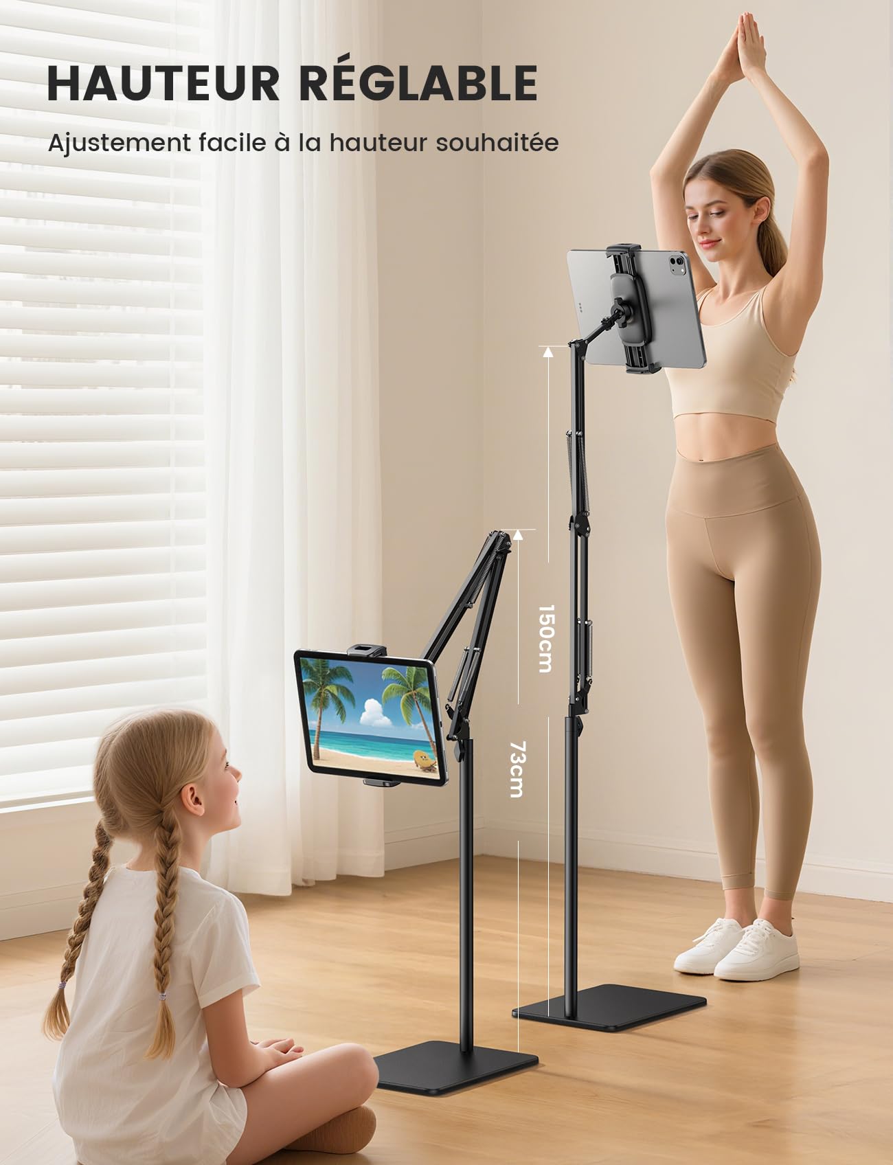 Lamicall Support de Sol pour Tablette - [Hauteur & Angle Réglables] 360° Rotation, Base Résistante, Support Réglable et Pliable en Métal pour iPad, iPad Pro, Air, Mini, Kindle, 4,7" - 13" Appareils