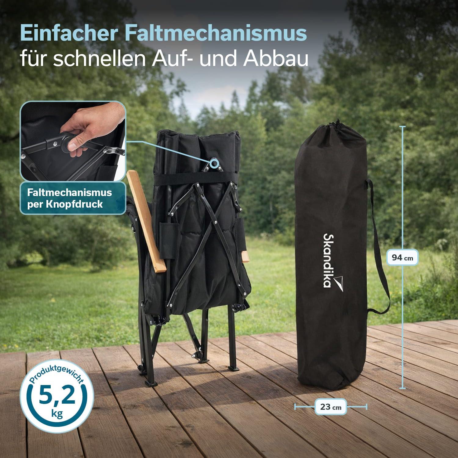 Skandika Campingstuhl Nojata Plus | Hochlehner faltbar, mit Fußablage & Kissen, 3-Fach verstellbare Rückenlehne, 120 kg belastbar | Stuhl klappbar, Klappstuhl für Camping, Garten, Festival, Balkon
