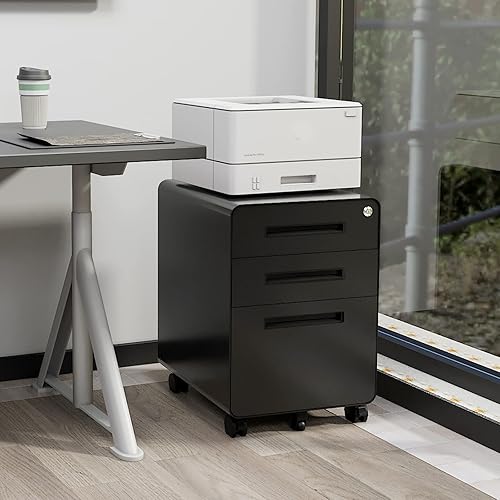 Miniatura 2 de LISSIMO Archivador de 3 cajones, archivador de metal con cerradura para tamaño legalcarta, gabinete debajo del escritorio con cajones para oficina